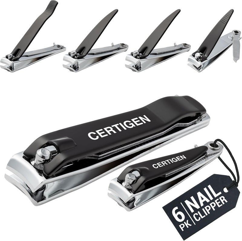 CERTIGEN Nail Clippers Set 6 -Pack - Includes Toenail Clippers, Fingernail Clipper, and Finger Nail Clippers for Men and Women Adult, Toe Nail and Fingernail Clipper Kit - Image 1